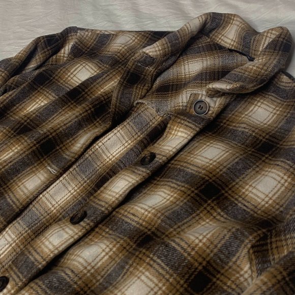 SOLD - Shein Brown Plaid Fleece Flannel - Picture 2 of 3